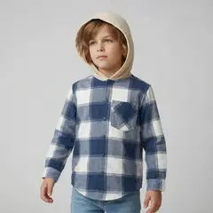 YAMP - Camisa para Niño de Cuadros Con capucha Manga larga de Algodón