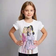 BARBIE - Camiseta para Niña con Estampado de Algodón