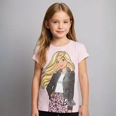 BARBIE - Camiseta para Niña con Estampado de Algodón