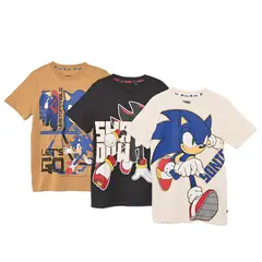 SONIC - Camiseta para Niño con Estampado Manga corta de Algodón