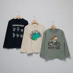 YAMP - Camisetas para Niño Pack de 3 unidades con Estampado Manga larga de Algodón