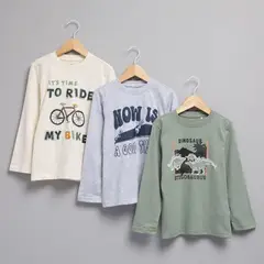 YAMP - Camisetas para Niño Pack de 3 unidades con Estampado Manga larga de Algodón