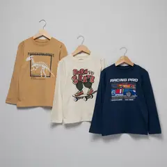 YAMP - Camisetas para Niño Pack de 3 unidades con Estampado Manga larga de Algodón