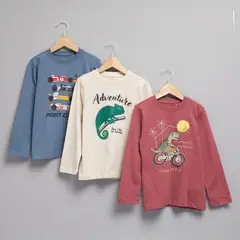 YAMP - Camisetas para Niño Pack de 3 unidades con Estampado Manga larga de Algodón