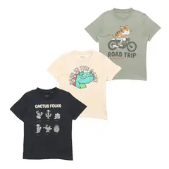 YAMP - Camisetas para Niño Pack de 3 unidades con Estampado Manga corta de Algodón