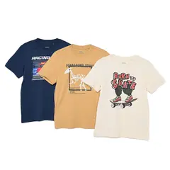 YAMP - Camisetas para Niño Pack de 3 unidades con Estampado Manga corta de Algodón