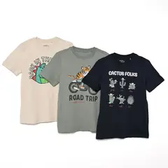 YAMP - Camisetas para Niño Pack de 3 unidades con Estampado Manga corta de Algodón