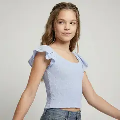 ELV - Blusa para Niña Ojalillo Manga corta de Algodón