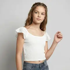 ELV - Blusa para Niña Ojalillo Manga corta de Algodón