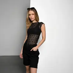 DENIMLAB - Camiseta Mujer Con transparencia Manga corta