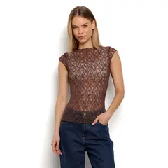 DENIMLAB - Camiseta Mujer Con transparencia Manga corta