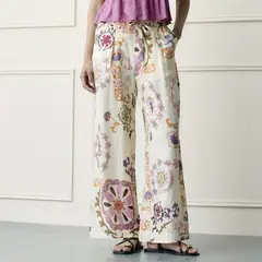 BASEMENT - Pantalón Wide leg Mujer Tiro medio con Estampado