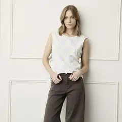 BASEMENT - Blusa Mujer con Estampado Sin mangas de Algodón