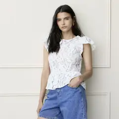 BASEMENT - Blusa Mujer con Encaje Manga corta de Algodón