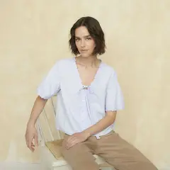 UNIVERSITY CLUB - Blusa Mujer con Bordado Manga corta de Algodón