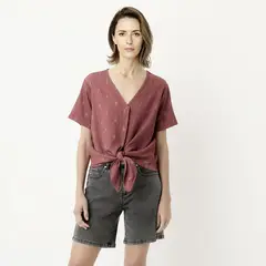 NEWPORT - Blusa Mujer Anudada Manga corta