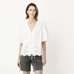 NEWPORT - Blusa Mujer con Bordado Manga corta de Algodón