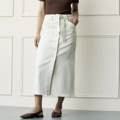 BASEMENT - Falda de jean Midi Mujer de Algodón