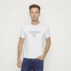 UNIVERSITY CLUB - Camiseta Hombre Manga corta con Estampado de Algodón