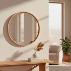 BASEMENT HOME - Espejo Decorativo Pared Redondo 80 Cm Madera