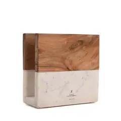 CASA CANTABRIA - Servilletero Mármol y Acacia 16 x 16 cm