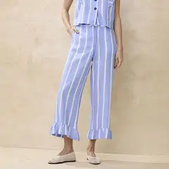 BASEMENT - Pantalón Wide leg Mujer Tiro alto de Rayas