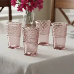 ROBERTA ALLEN - VASO LARGO LABRADO ROSADO SET4