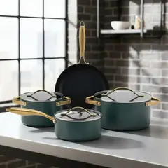 WURDEN - Batería De Cocina 7 Piezas Cerámica Verde Premium