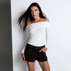 DENIMLAB - Short de jean Recto Mujer Tiro medio con Taches