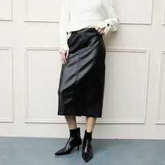 BASEMENT - Falda Midi Mujer Efecto cuero