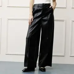 BASEMENT - Pantalón Wide Leg Mujer Efecto Cuero