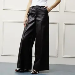 BASEMENT - Pantalón Wide Leg Mujer Efecto Cuero