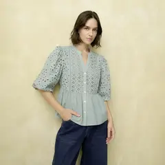 UNIVERSITY CLUB - Blusa Mujer Ojalillo Manga 3/4 de Algodón