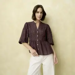 UNIVERSITY CLUB - Blusa Mujer Ojalillo Manga 3/4 de Algodón