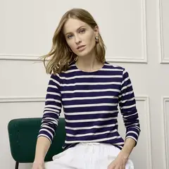 BASEMENT - Camiseta para Mujer de Algodón Cuello redondo Manga larga Slim fit