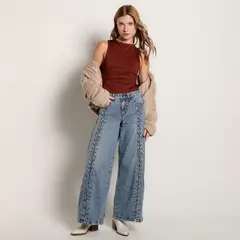 MOSSIMO - Jean Wide leg Mujer Tiro medio de Algodón