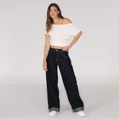 SYBILLA - Jean Wide leg Mujer Tiro Medio de Algodón