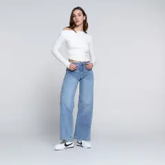 SYBILLA - Pantalón Wide leg Mujer Tiro medio de Algodón