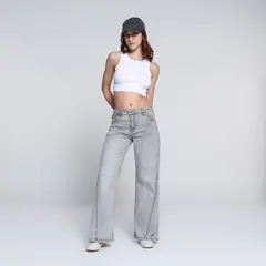 SYBILLA - Pantalón Wide leg Mujer Tiro medio de Algodón