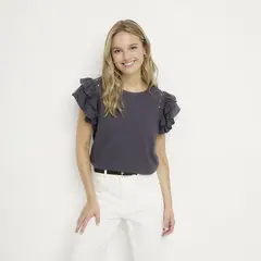 SYBILLA - Camiseta Mujer Manga corta de Algodón