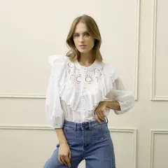 BASEMENT - Blusa Mujer con Ojalillo Manga larga de Algodón