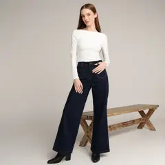 UNIVERSITY CLUB - Jean Wide Leg Mujer Tiro Medio de Algodón