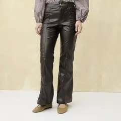 UNIVERSITY CLUB - Pantalón Recto Mujer Tiro Medio Efecto cuero