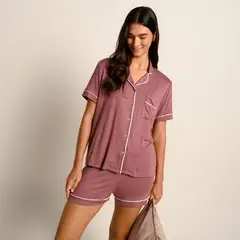 BLU - Pijama completa con short para Mujer Manga corta