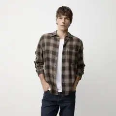 BASEMENT - Camisa Hombre de Cuadros Manga Larga de Algodón