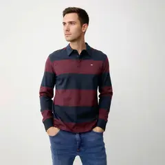 UNIVERSITY CLUB - Camiseta polo Hombre Manga larga de Rayas de Algodón