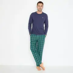 BENETTON - Pijama Hombre Largo Manga larga de Cuadros de Algodón
