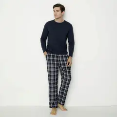 NEWPORT - Pijama Hombre Largo Manga larga de Cuadros de Algodón