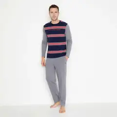 BENETTON - Pijama Hombre Largo Manga larga de Rayas de Algodón