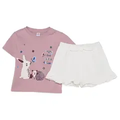 YAMP - Conjunto Camiseta manga corta + Short para Bebé niña en Algodón